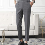 Pantalon Habillé Fuselé à Plis Marqués