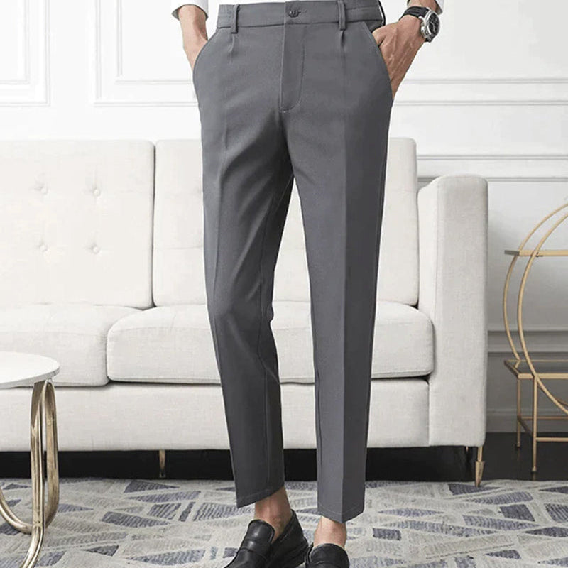 Pantalon Habillé Fuselé à Plis Marqués