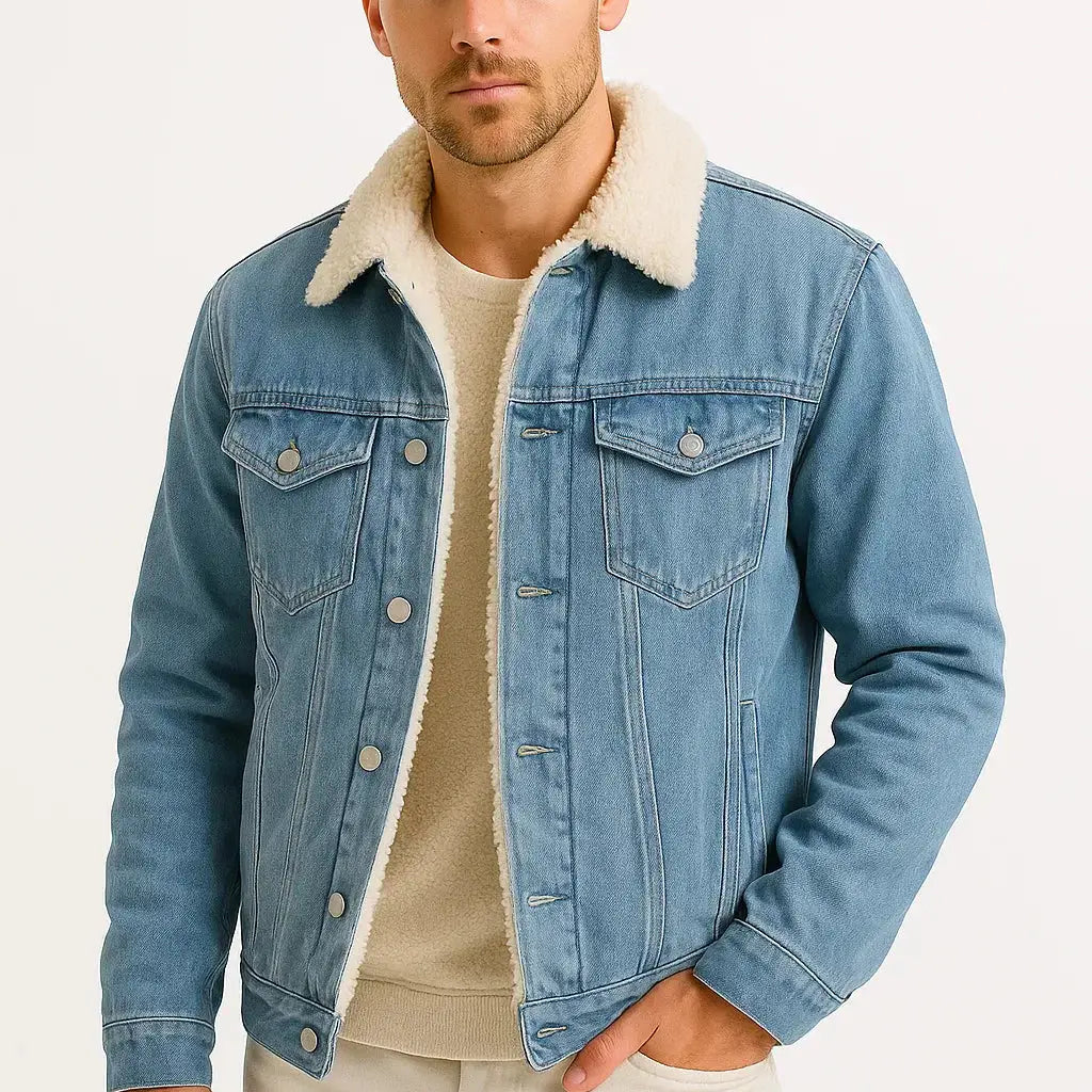 Veste en jean homme doublée sherpa, coupe ample