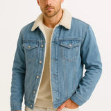 Veste en jean homme doublée sherpa, coupe ample