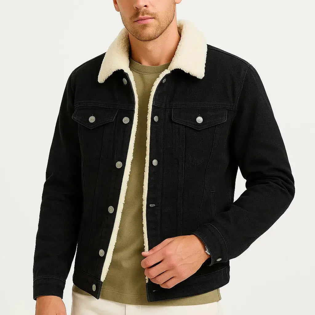 Veste en jean homme doublée sherpa, coupe ample