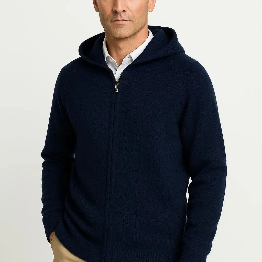 Cardigan homme à capuche en laine mérinos zippé