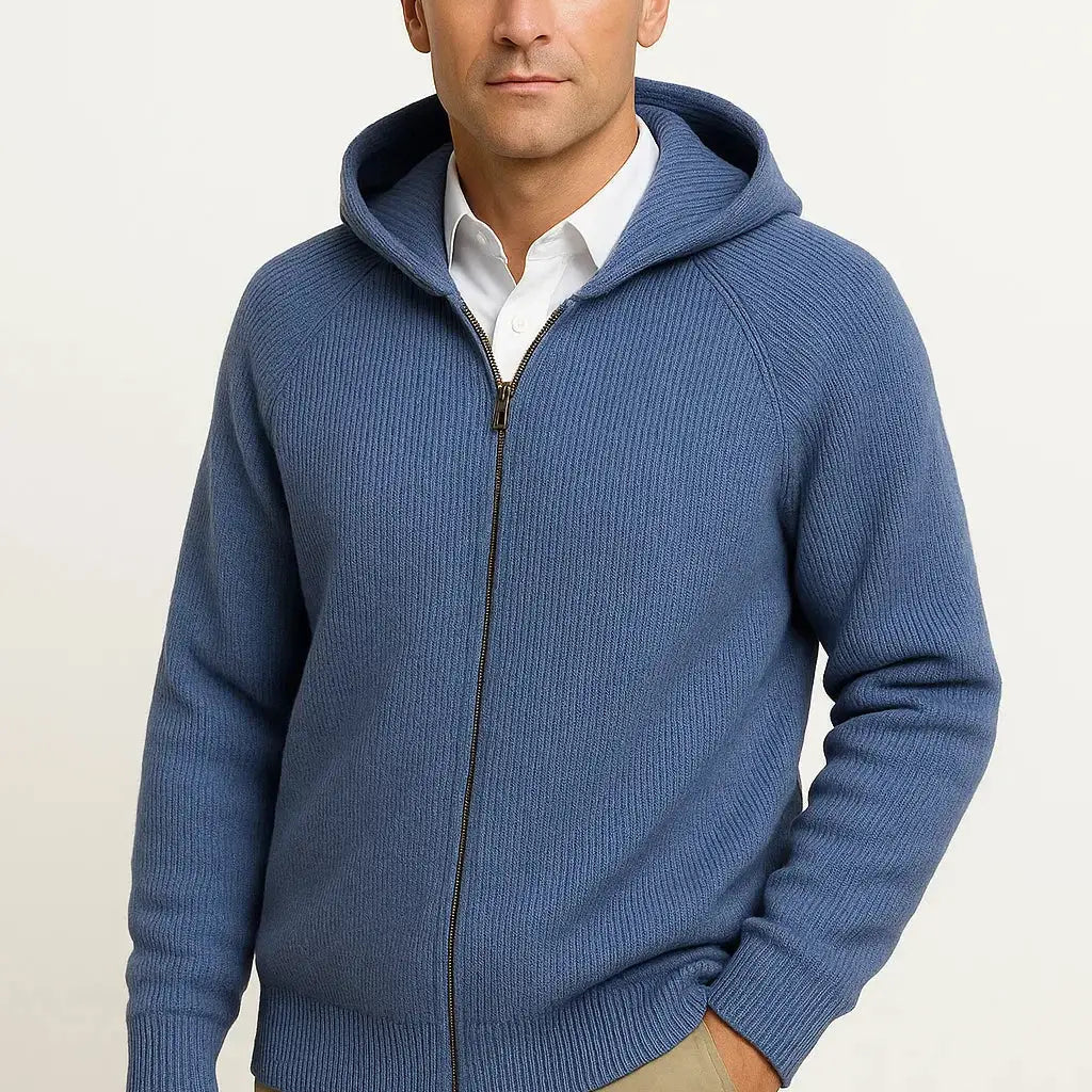 Cardigan homme à capuche en laine mérinos zippé