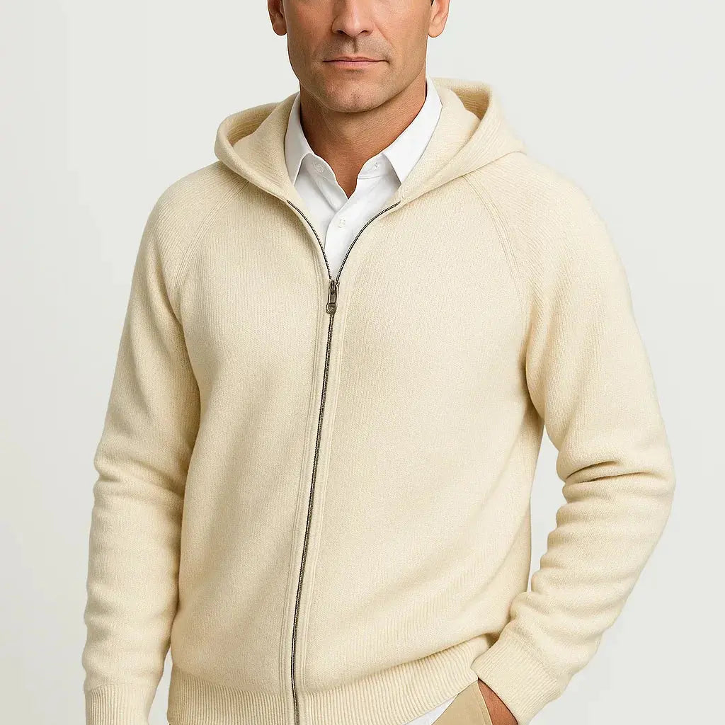 Cardigan homme à capuche en laine mérinos zippé