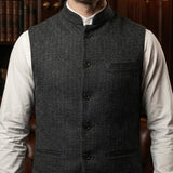 Gilet homme col mao en chevrons, coupe ajustée