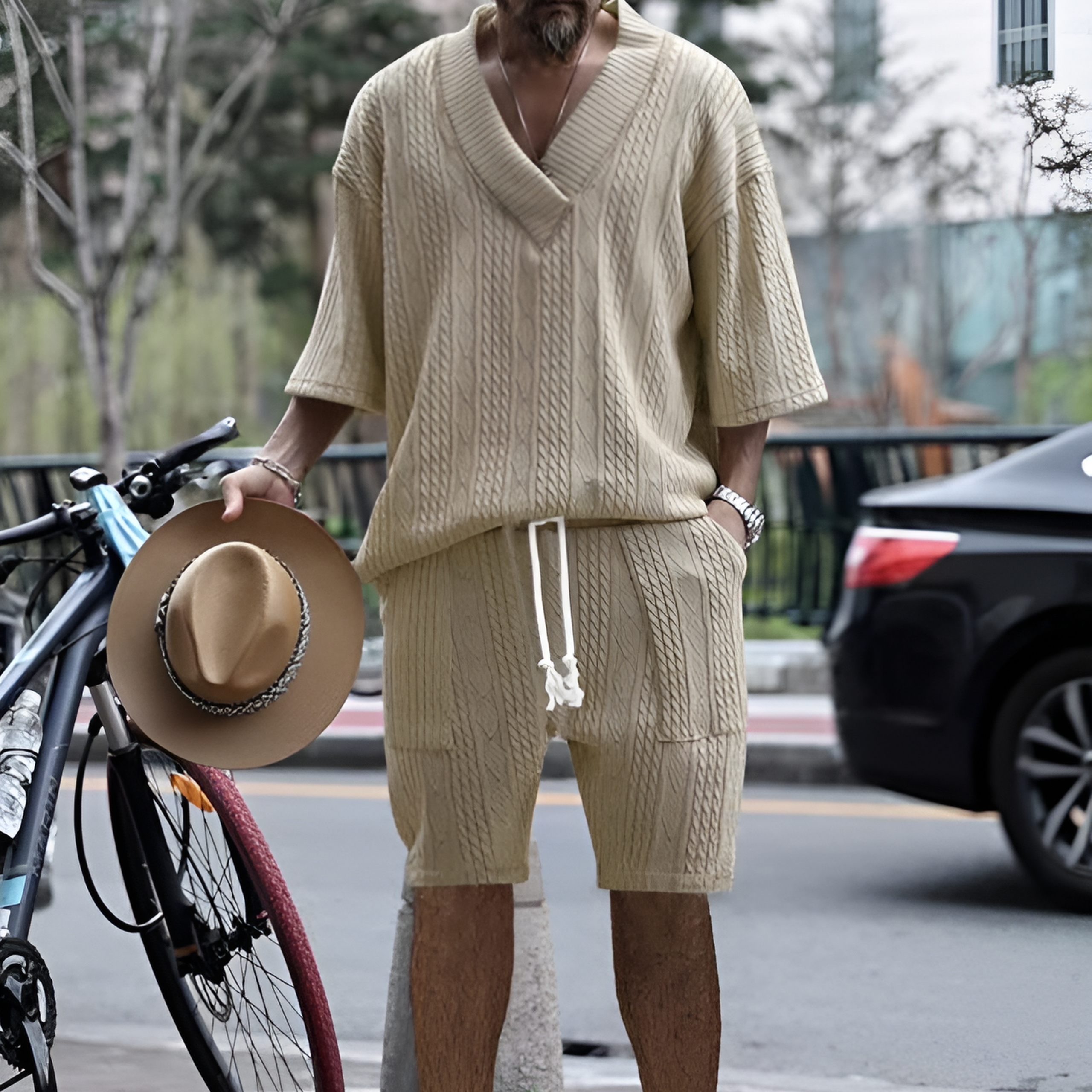 Ensemble Texturé Col V et Short