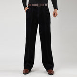Pantalon Large Plissé En Velours Côtelé Noir Homme