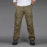 Pantalon cargo homme coupe large multi-poches en coton mélangé