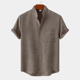 Chemise Homme Col Mao en Lin à Manches Courtes