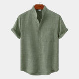 Chemise Homme Col Mao en Lin à Manches Courtes