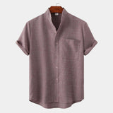 Chemise Homme Col Mao en Lin à Manches Courtes