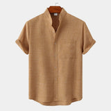 Chemise Homme Col Mao en Lin à Manches Courtes