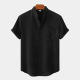 Chemise Homme Col Mao en Lin à Manches Courtes