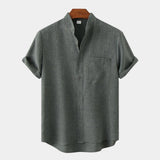 Chemise Homme Col Mao en Lin à Manches Courtes