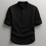 Chemise Homme Col Mao à Manches Retroussables
