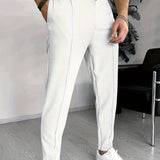 Pantalon Texturé à Taille Élastique et Cordon