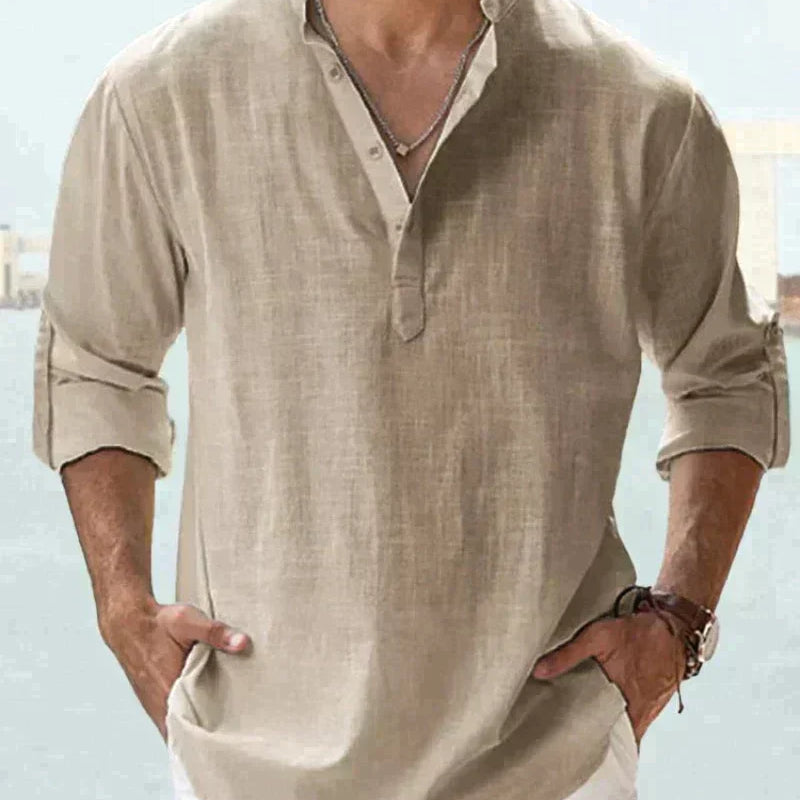 Chemise Col Tunisien à Manches Longues
