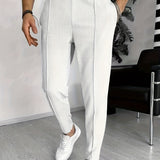 Pantalon Texturé à Taille Élastique et Cordon
