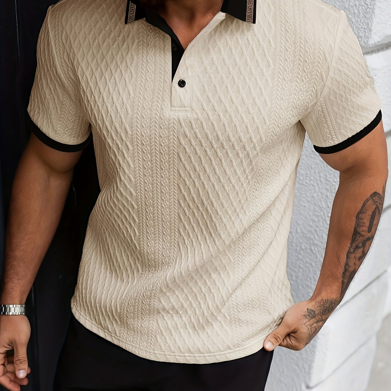 Polo Homme Texturé à Col Contrasté