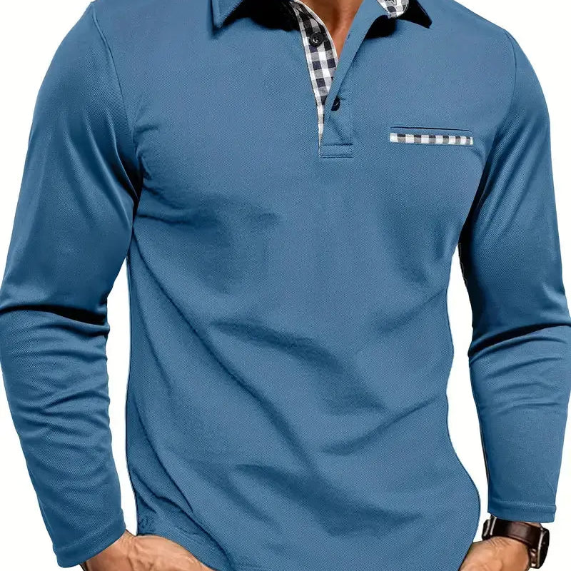 Polo Homme à Manches Longues avec Col Contrasté