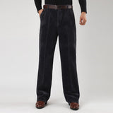 Pantalon Large Plissé En Velours Côtelé Noir Homme