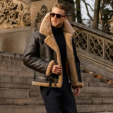 Blouson aviateur homme en cuir PU doublé sherpa