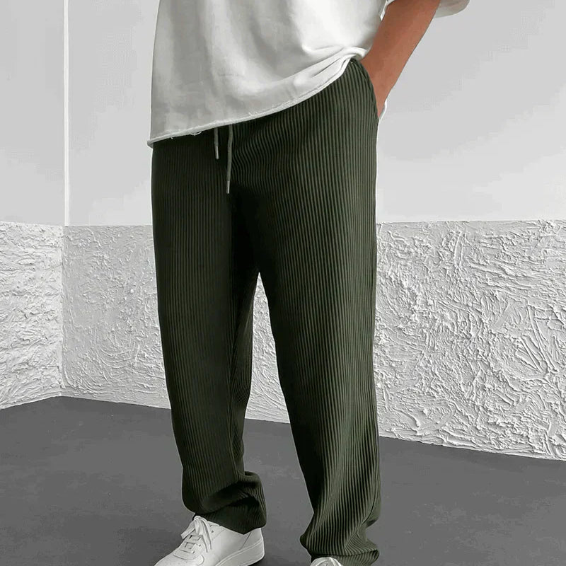 Pantalon Texturé à Rayures Verticales Coupe Ample