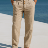 Pantalon Droit Ample De Plage En Lin Léger Camel Homme