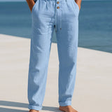 Pantalon Droit Ample De Plage En Lin Léger Camel Homme