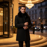 Manteau trench en laine homme col en fourrure