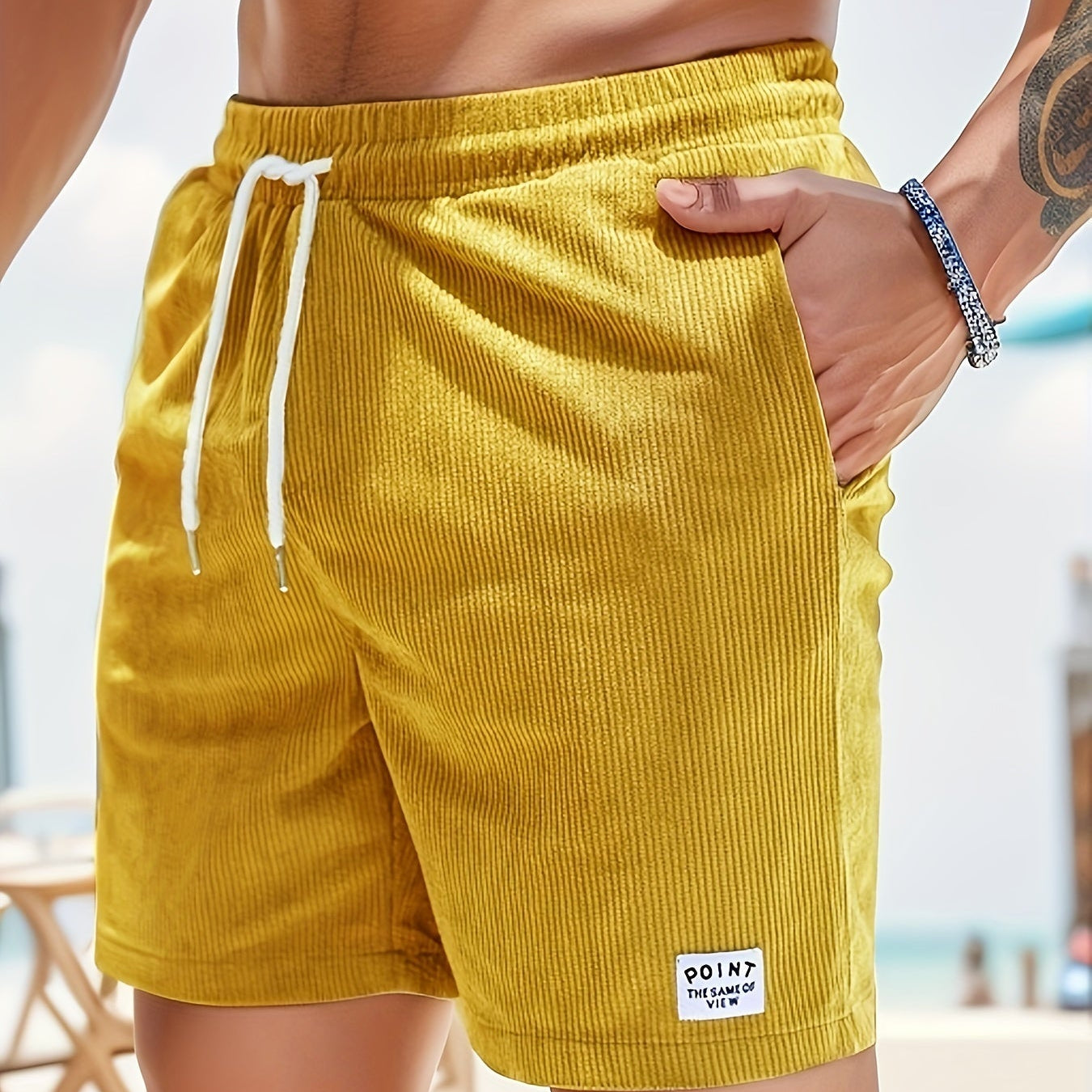 Short Texturé à Taille Élastique et Cordon Contrasté