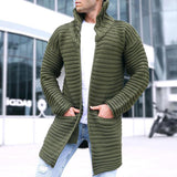 Cardigan Long Tricoté à Col Montant