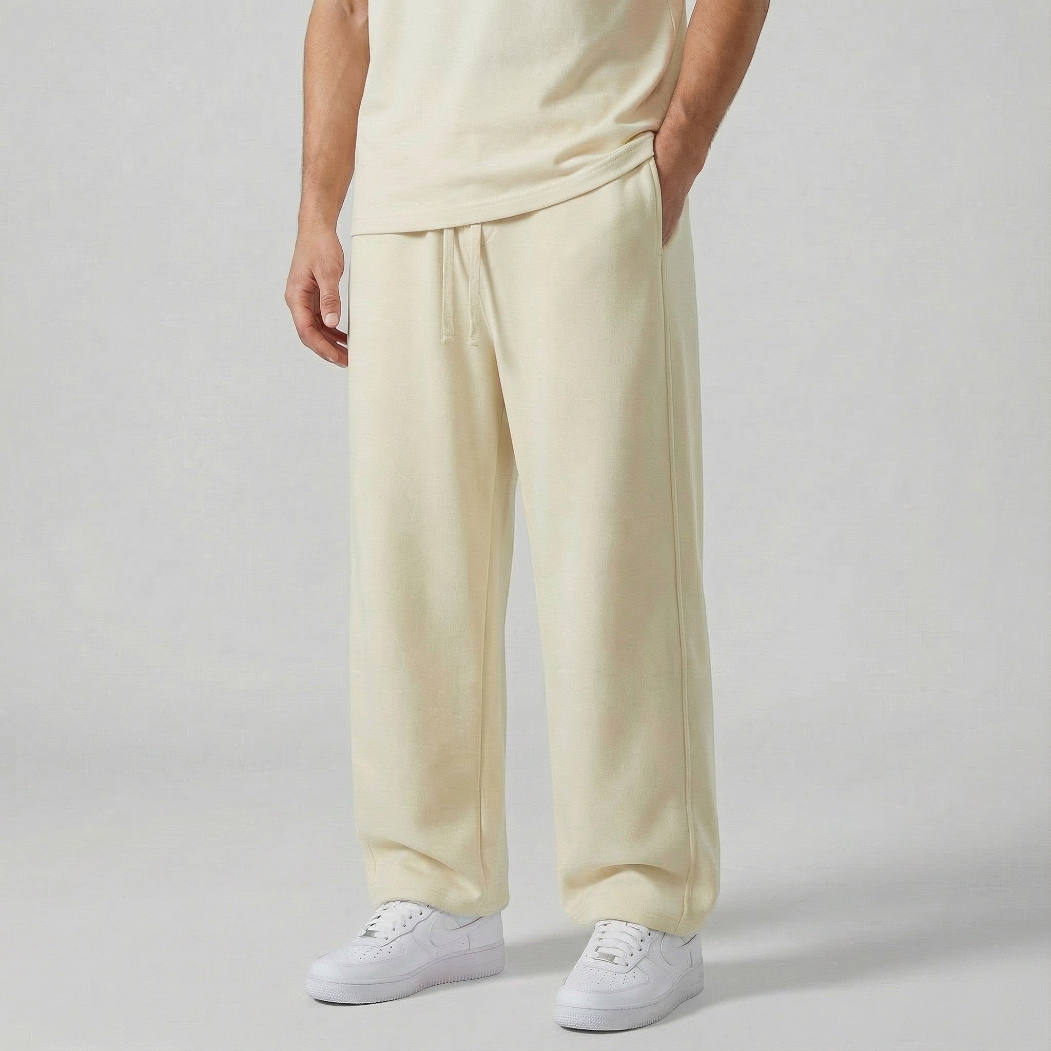 Pantalon homme en coton à jambe droite avec cordon