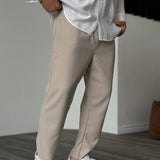 Pantalon Texturé à Rayures Verticales Coupe Ample