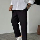 Pantalon Texturé à Rayures Verticales Coupe Ample
