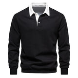 Polo Homme Manches Longues à Col Contrasté