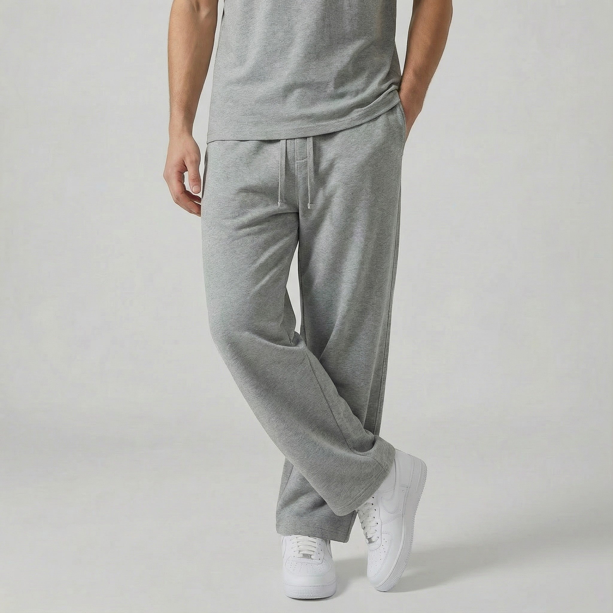 Pantalon homme en coton à jambe droite avec cordon
