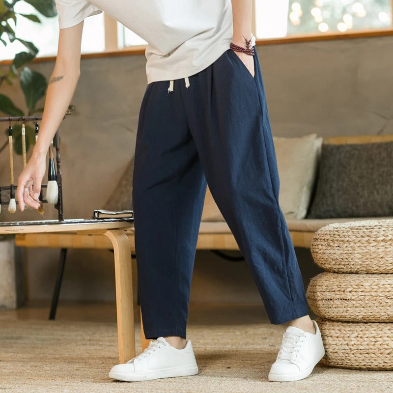 Pantalon Ample Plissé à Taille Élastique