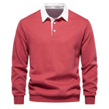 Polo Homme Manches Longues à Col Contrasté