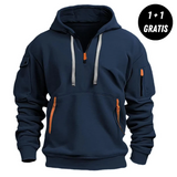 Sweat à Capuche Demi-Zip Multi-Poches