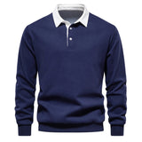 Polo Homme Manches Longues à Col Contrasté