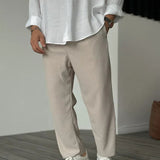 Pantalon Texturé à Rayures Verticales Coupe Ample