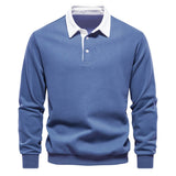 Polo Homme Manches Longues à Col Contrasté