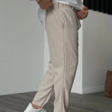Pantalon Texturé à Rayures Verticales Coupe Ample