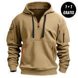 Sweat à Capuche Demi-Zip Multi-Poches