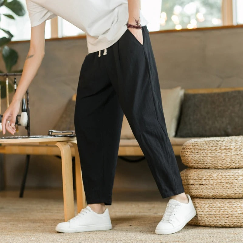 Pantalon Ample Plissé à Taille Élastique
