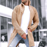 Cardigan Long Tricoté à Col Montant