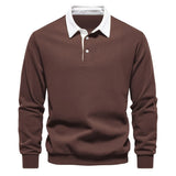 Polo Homme Manches Longues à Col Contrasté