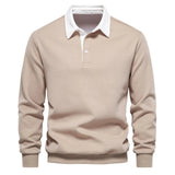 Polo Homme Manches Longues à Col Contrasté