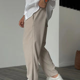 Pantalon Texturé à Rayures Verticales Coupe Ample